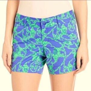 Lilly Pulitzer Callahan Shorts Loopy Elephants Blue Green Size 00 Beach Twill